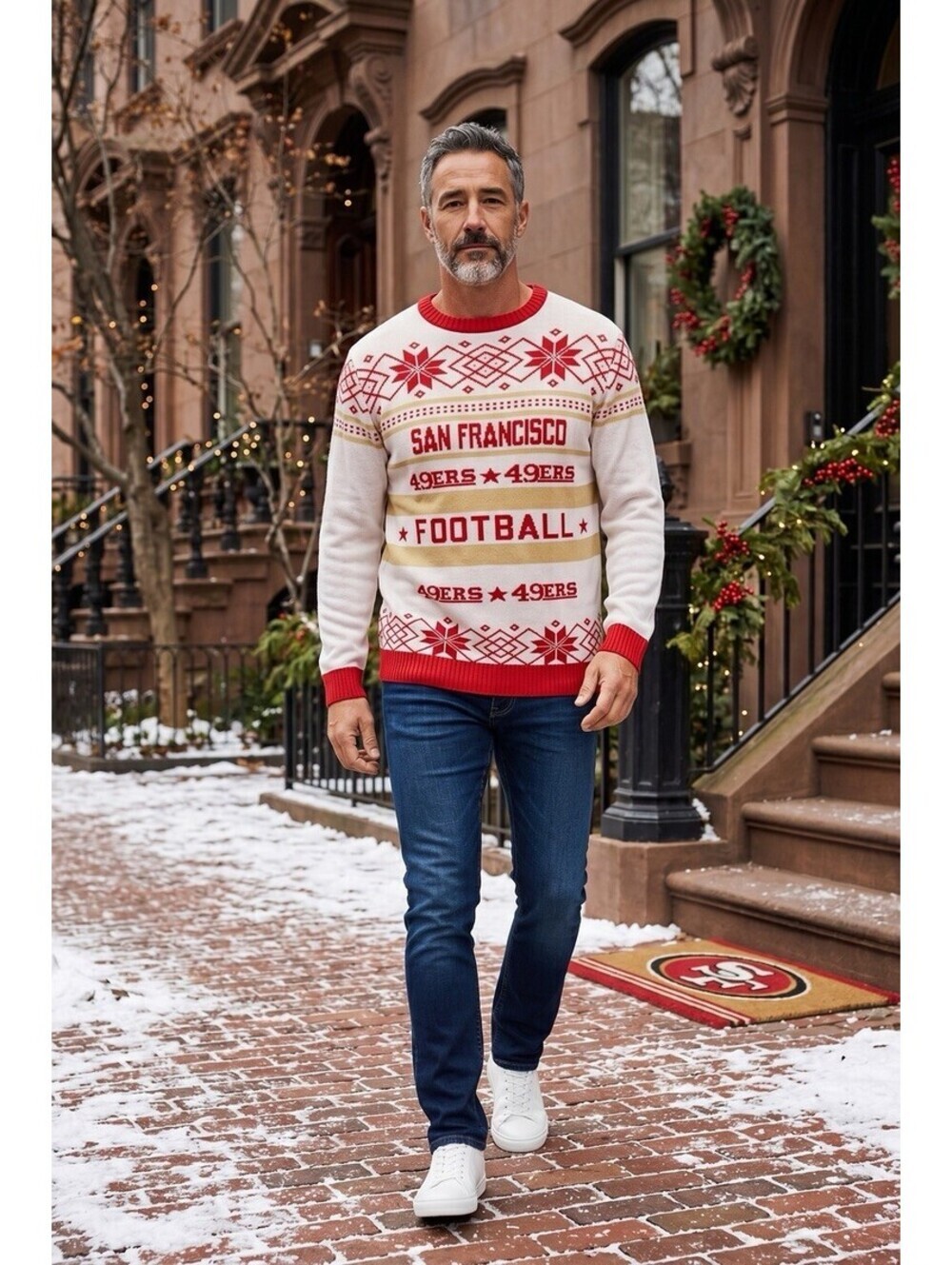 San Francisco 49ers Football Christmas Sweater Vintage Ski Lodge XL